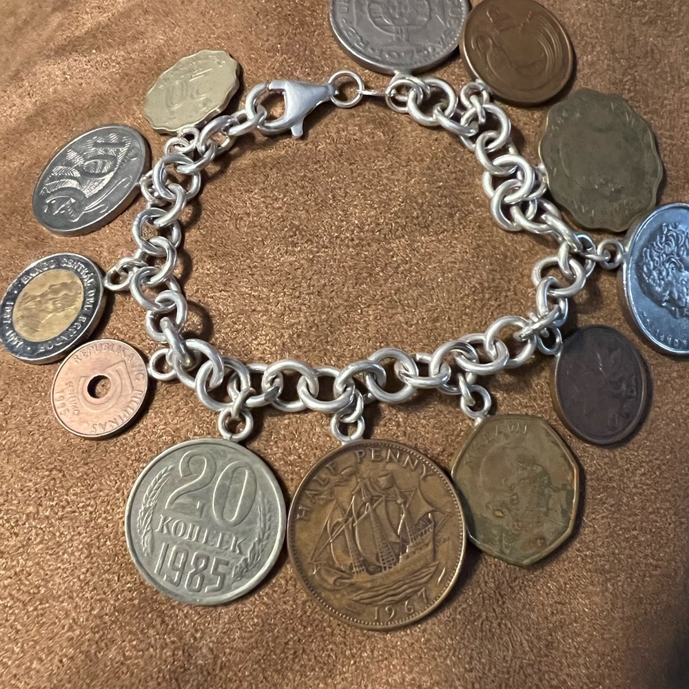 Vintage Coin Charm Bracelet - Sterling Silver Tone Women’s Jewelry